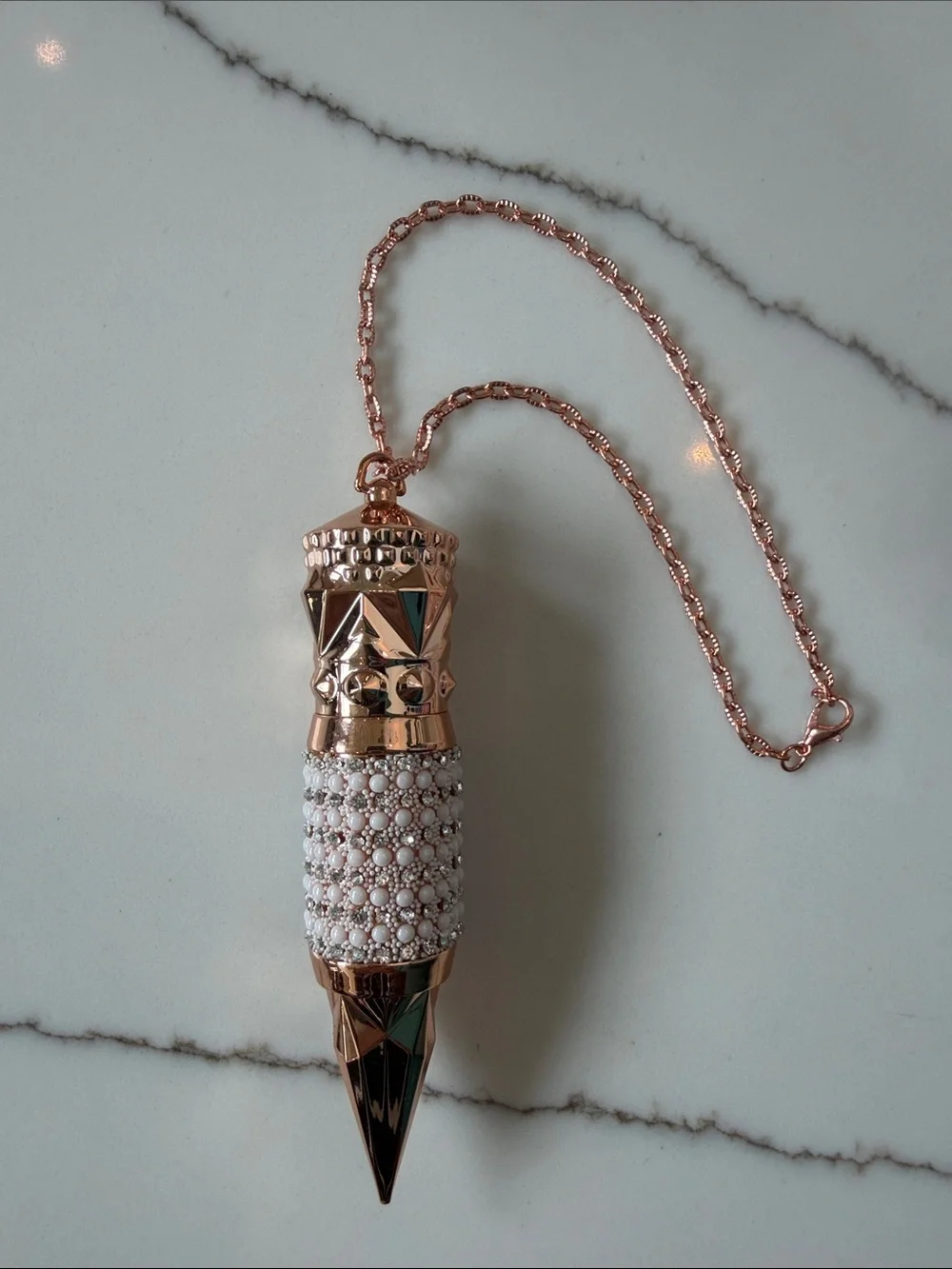 Rose Gold Rhinestone Lipstick Pendant Necklace